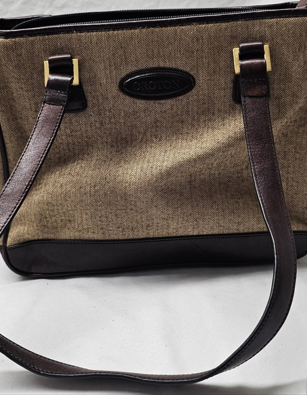 Oroton Vintage (Made In Australia) Tweed and Leather Shoulder Bag
